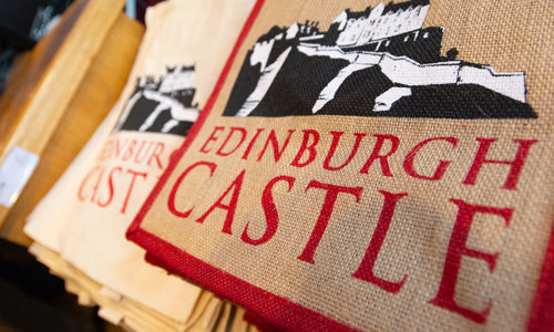 Woven Edinburgh Castle shopping bag in the Whisky and Finest Food shop