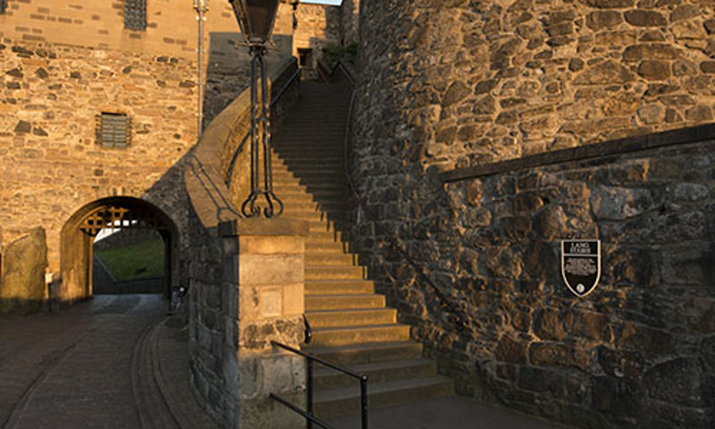 View of the Lang stairs by the Argyle Tower and Portcullis Gate