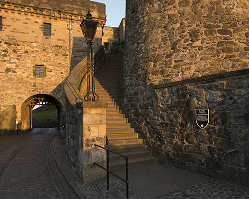 View of the Lang stairs by the Argyle Tower and Portcullis Gate