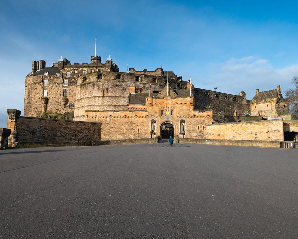 Exterior view of Edinburgh Castle on a sunny morning