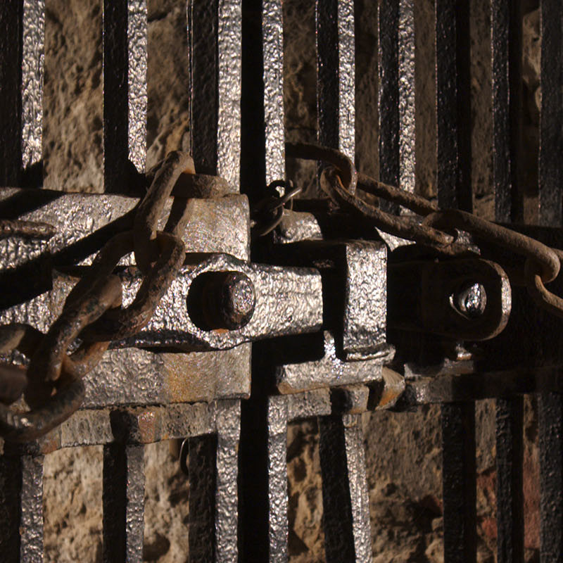 Chained prison doors in the recreated prisons of war