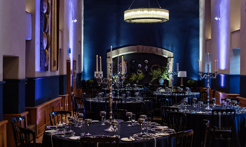 Interior of the Queen Anne Room ready for a corporate dinner